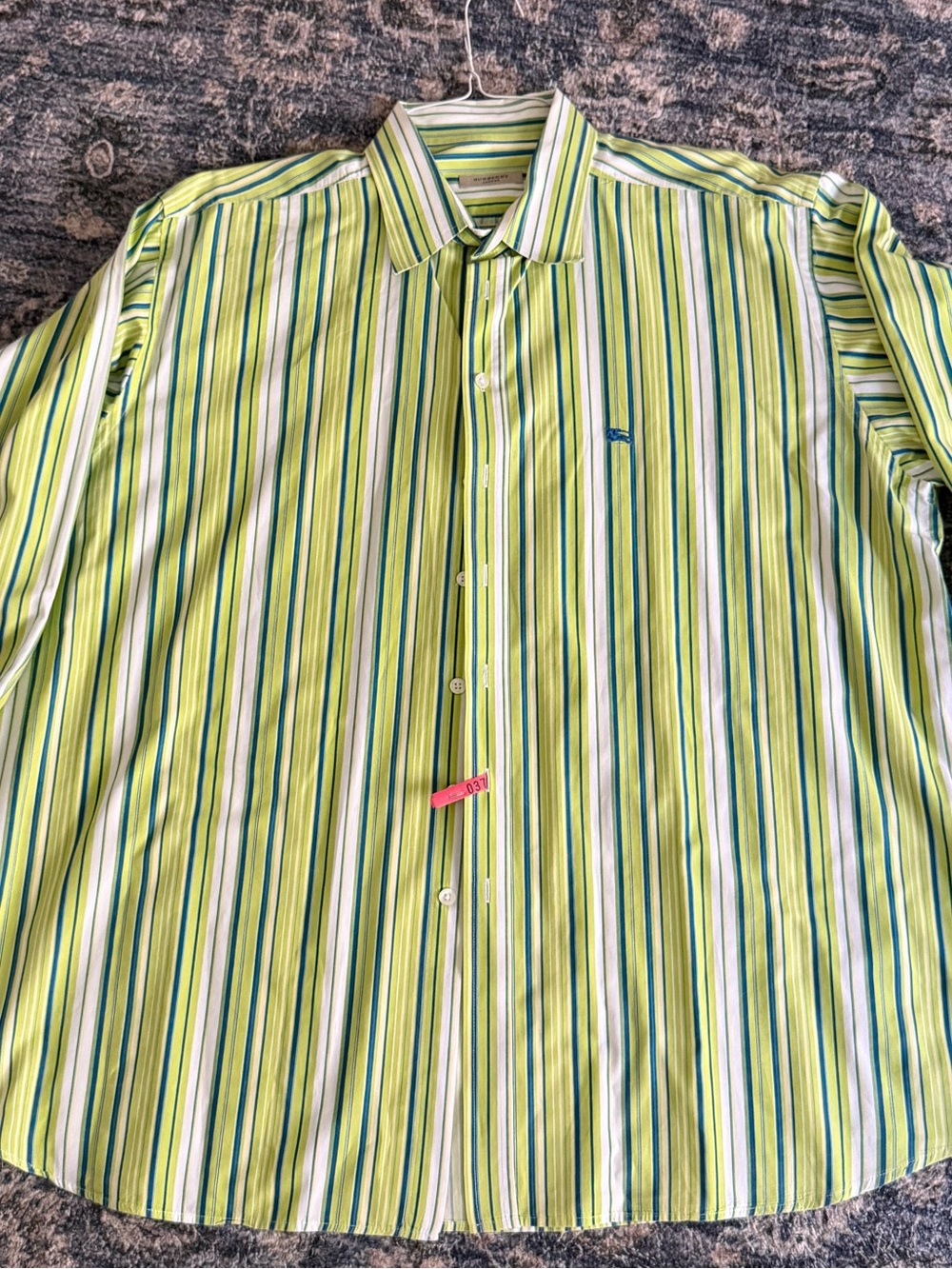 Burberry Green Blue & White Striped Long-Sleeve Button-Down Shirt XXL